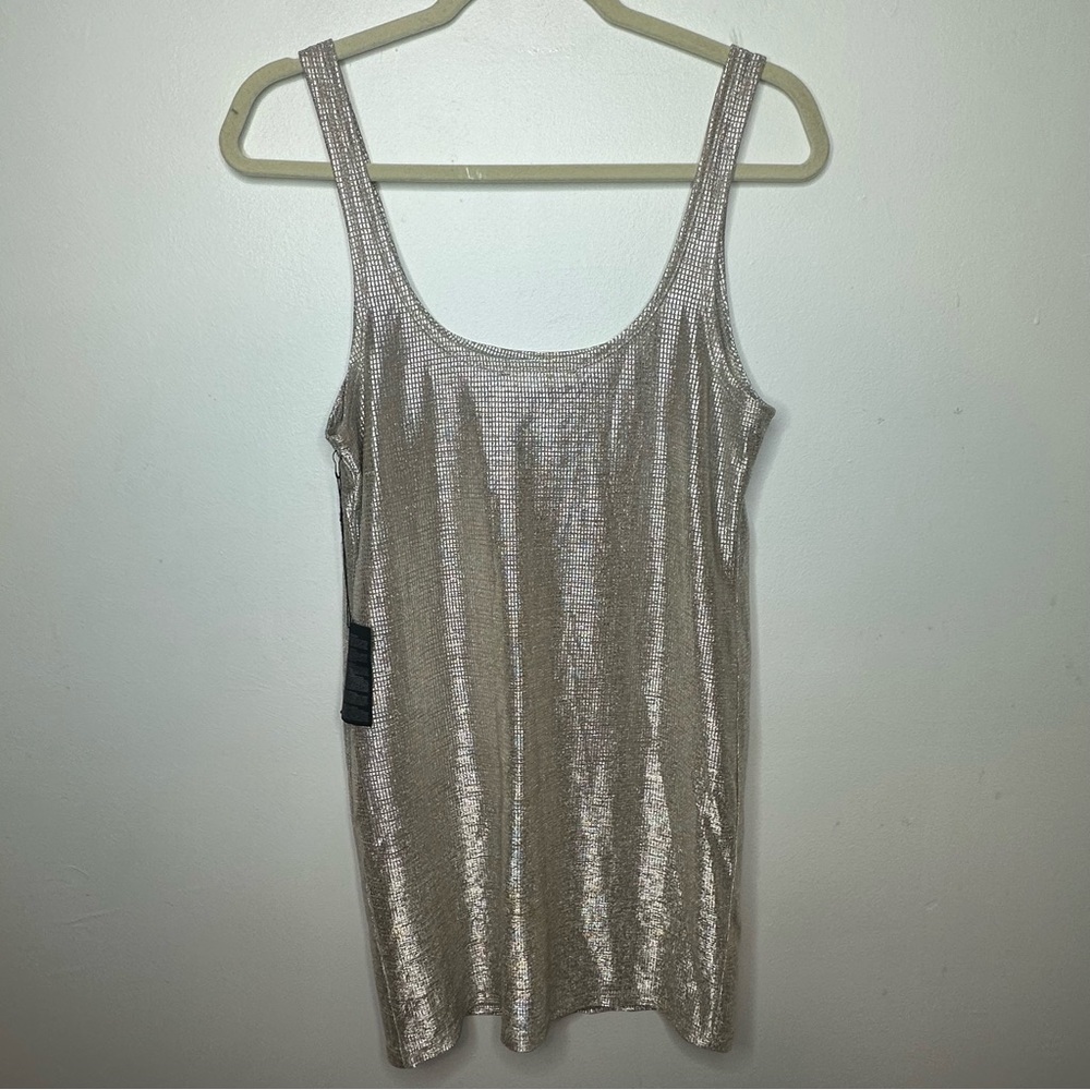 Forever 21 NWT Gold Silver Champagne Metallic shimmer Dress Medium M Bodycon - Picture 3 of 8